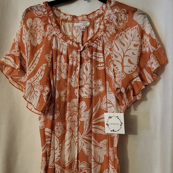 CORVIA ORANGE AND WHITE FLORAL TOP - Picture 3 of 7